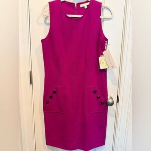 Etcetera Fuchsia Sleeveless Shift Dress with Button Pocket Detail
